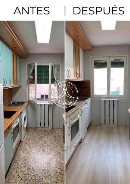 Reforma integral de una cocina antes y después en un piso de alquiler en Zaragoza